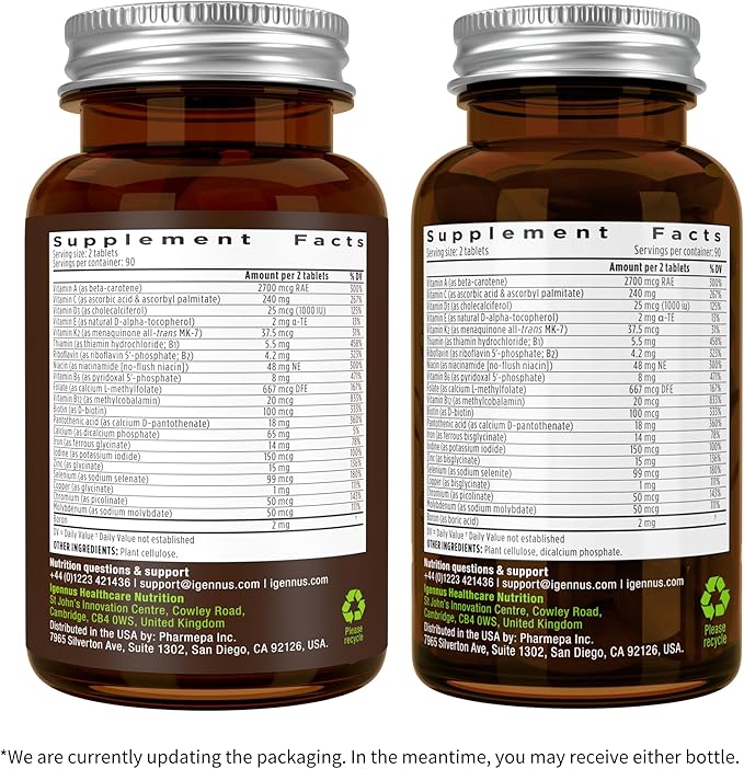 Igennus Methylated Women's Multivitamin, Methylated Folate for MTHFR, 21 Highly Bioavailable Nutrients, Clean Label & Sustained Release, with Iron, Non-GMO, Halal, 180 Vegan Tablets