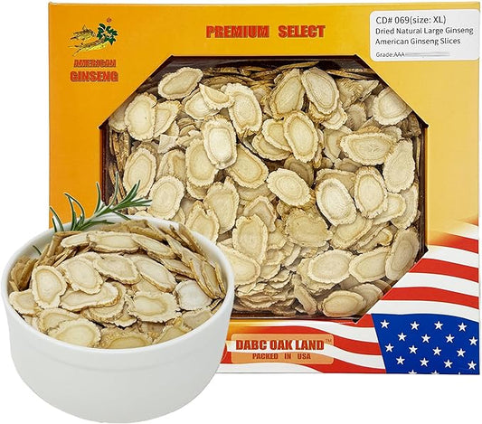 DOL American Ginseng Slices from Wisconsin (Sliced Ginseng Root Wisconsin Grown!Most People Use It to Make Ginseng Tea! Good for Health! 多年生長 大切片 花旗參/西洋參-in Box (Large 8oz/Box-C)