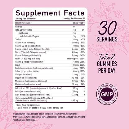 Menopause Support Gummies | Hormone Balance Relief for Hot Flashes, Night Sweats, Mood Swings, & Bloating | with Phytoestrogen Soy, Vitamin D3, PABA, Biotin | Vegetarian, Gluten-Free | 60 Count