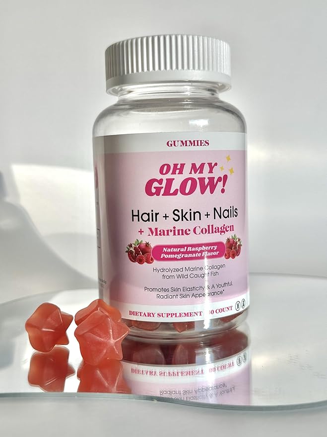 Hair, Skin & Nails + Marine Collagen – Gluten-Free, Non-GMO Gummies, Raspberry Pomegranate