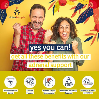 Adrenal Support & Cortisol Manager – Extra Strength Adrenal Fatigue Supplements for Energy, Brain Fog with Ashwagandha, Rhodiola Rosea, L Thyrosine, Holy Basil – 60 Non GMO Pills