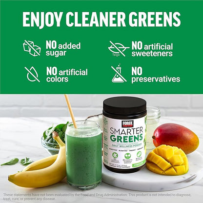 Force Factor Smarter Greens Daily Wellness Powder, Greens Superfood Powder to Support Gut Health, Bloating & Digestion, with 40+ Superfoods, 125 Million CFUs of Probiotics, Citrus Flavor, 30 Servings
