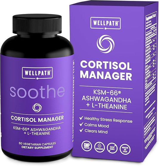 WellPath Soothe Cortisol Manager - Cortisol Supplements for Women with KSM-66® Ashwagandha & L-Theanine - Stress Support, Detox - 11-in-1 Complex, Vegan, Made in USA, Non-GMO, 60 Ct