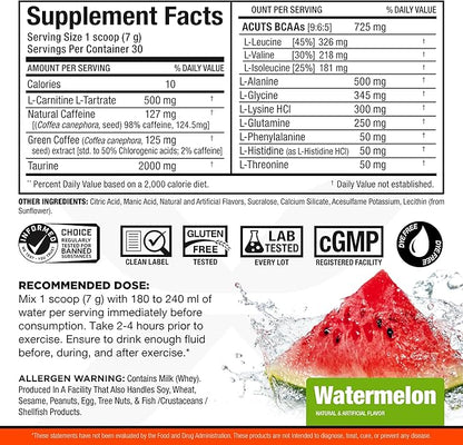 ALLMAX Nutrition AMINOCUTS (ACUTS), Amino-Charged Energy Drink with Taurine, L-Carnitine, Green Coffee Bean Extract, Watermelon, 30 Servings