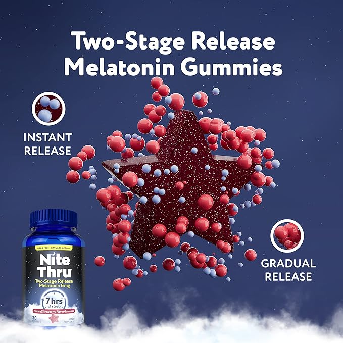 Two-Stage Release Melatonin, 6mg, Strawberry, Dietary Supplement, 30 Gummies