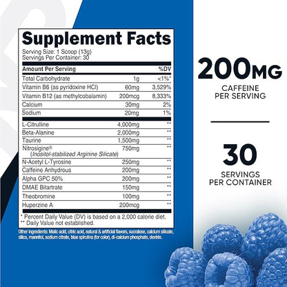 Nutricost Pre-Workout Complex Powder (30 Servings, Blue Raspberry) - Pre-Workout Supplement with Beta-Alanine, Taurine & Amino Acids