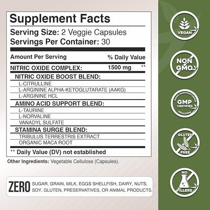 Gade Nutrition Nitric Oxide Supplement - L Arginine Capsules – Helps to Improve Energy, Endurance & Performance - Pre Workout - Muscle Builder - with All Essential Amino Acid and Maca Root
