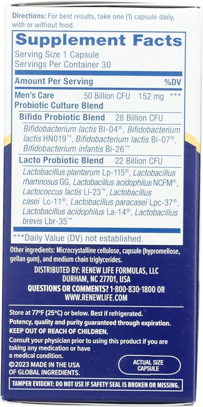 RENEW LIFE Men's Care Probiotic 50B, 30 CT