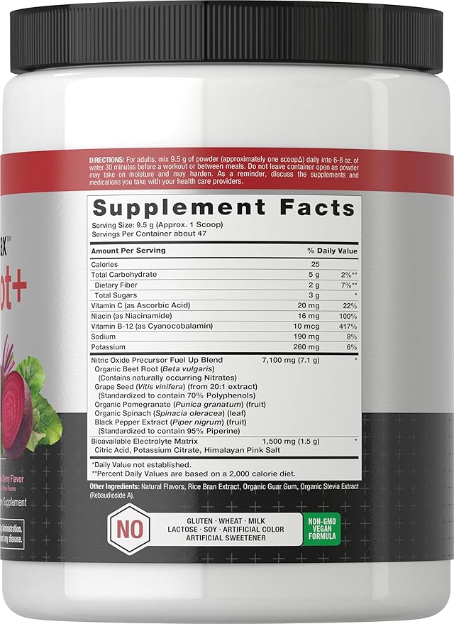 Horbaach Nitric Oxide Powder | 16 oz | Supplement for Men & Women | with Beet Root & Nitrates | Mixed Berry Flavor | Vegan, Non-GMO & Gluten Free