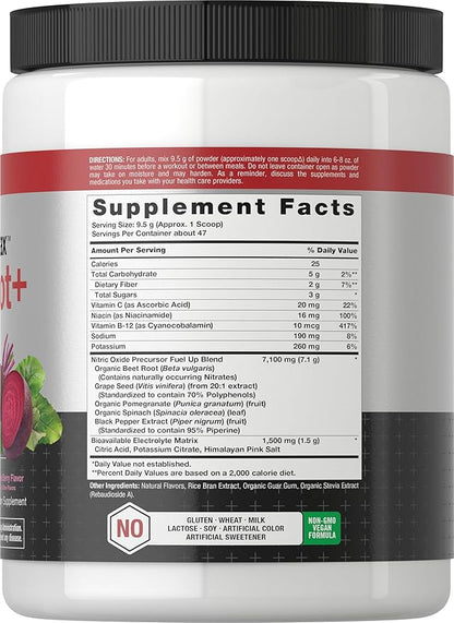 Horbaach Nitric Oxide Powder | 16 oz | Supplement for Men & Women | with Beet Root & Nitrates | Mixed Berry Flavor | Vegan, Non-GMO & Gluten Free