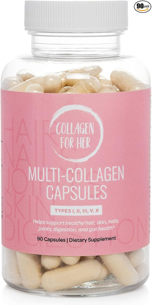 Multi Collagen Capsules for Women (Types I, II, III, V, X,) Hydrolyzed Collagen Peptides, Vitamin Supplement for Hair, Skin, Nails, and Joint Support (90 ct.)
