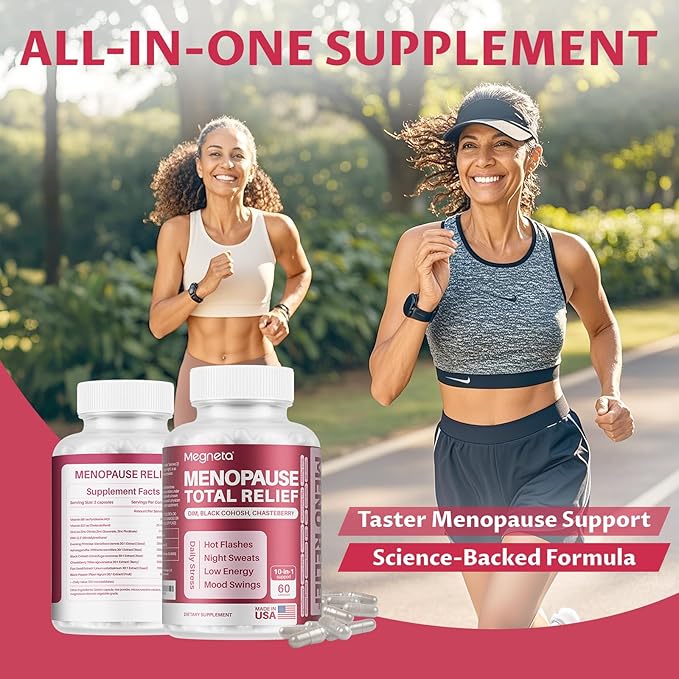MEGNTEA Menopausal Supplements for Women, Black Cohosh for Menopause Hot Flashes, with DIM, Chasteberry, Evening Primrose, Flax Seed & Ashwagandha (60 Capsules)
