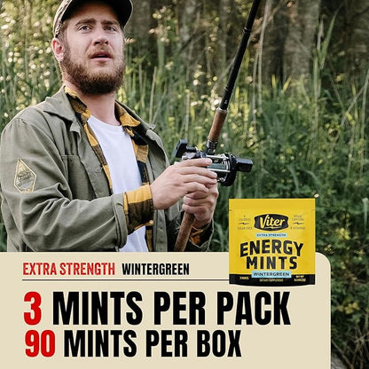 Viter Energy Caffeine Mints 80mg Extra Strength - 90 Pieces Caffeinated with B Vitamins. Sugar Free Vegan Breath Mint. Energize Nootropic Focus Booster for Fast Alertness (Wintergreen Flavor, 30 Pack)