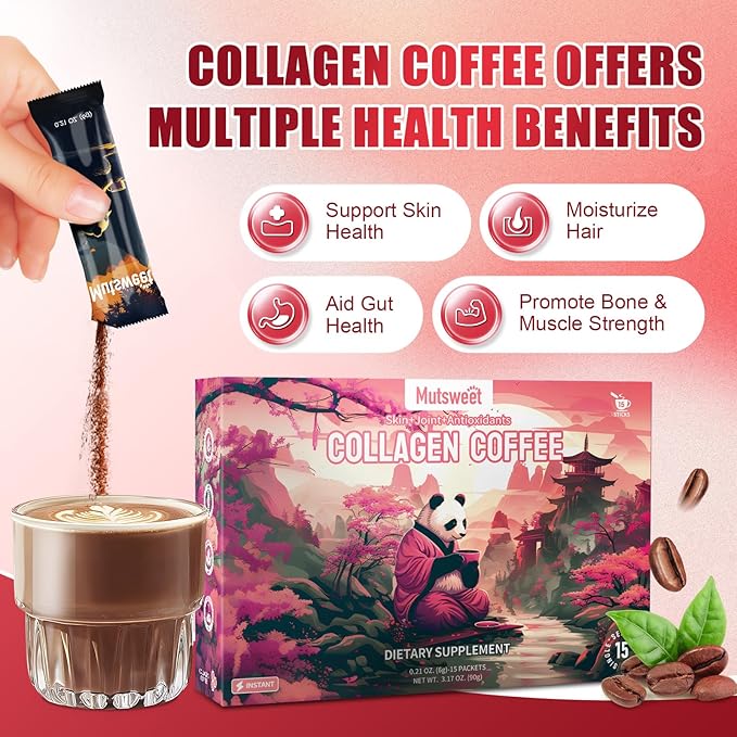 Mustsweet Instant Coffee with Vital Proteins Collagen Peptides Powder, Joint Supplements for Women & Men, Supports Skin and Gut Health, 15 Servings