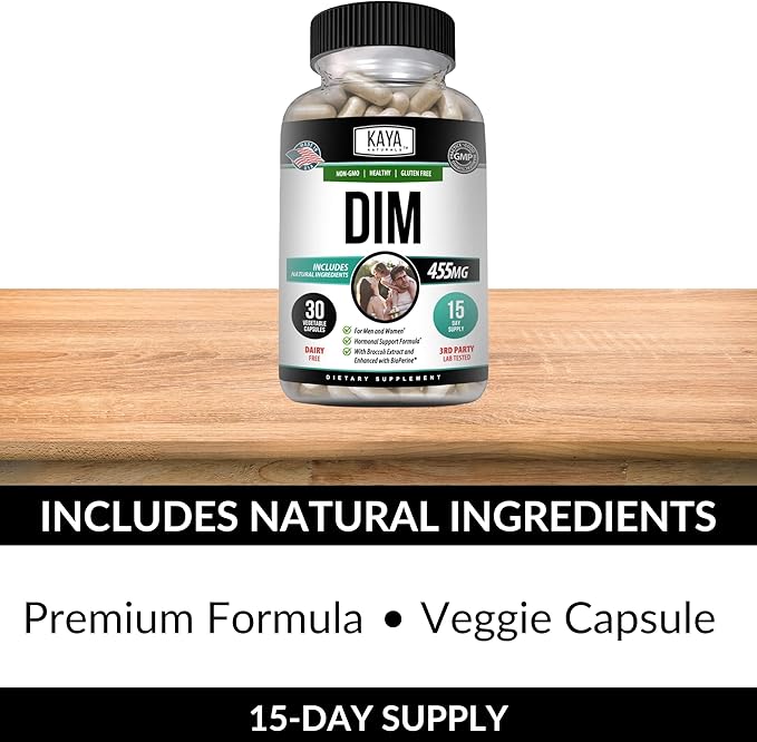 Kaya Naturals DIM Ultra (30 Capsules) | DIM Supplement for Women and Men | Vegetable Capsules with Broccoli Extract & BioPerine | Herbal Supplement for Hormonal Support, Acne, Menopause, and Prostate