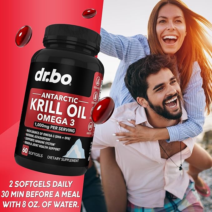 Krill Oil Omega 3 500mg - Antarctic Krill Oil 1000mg Softgels Capsules EPA, DHA, Astaxanthin, Phospholipids - Omega 3 Fatty Acids Supplements, Natural Pure Supplements for Women & Men - 60 Softgels
