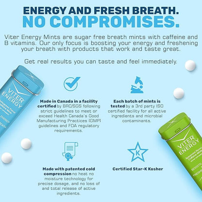 Viter Energy 40mg Caffeine Mints - Sugar Free, B Vitamins, Vegan, Boosts Fast Energized Alert Focus, Caffeinated Nootropic Supplement Pills (Variety Flavors, 20pcs, 5 Pack, 100pcs Total)