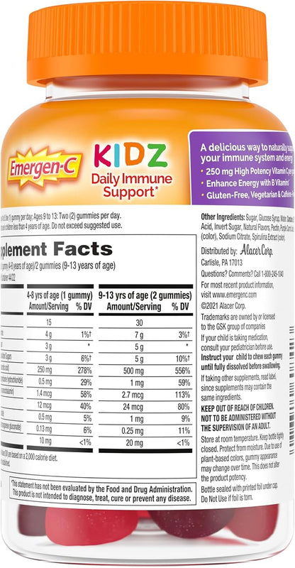 Emergen-C Kidz Daily Immune Support Dietary Supplements, Flavored Gummies with Vitamin C and B Vitamins for Immune Support, Berry Bash - 44 Count