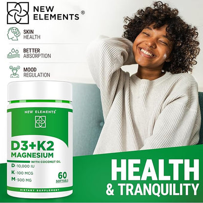 Vitamin D3 K2 10000iu with Magnesium Glycinate 500mg - Bone Health, Immune Support, Energy & Mood - Non-GMO, Gluten-Free, Sugar-Free Softgels for Women & Men