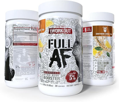 5% Nutrition FullAF Pre-Workout | Stim-Free with Massive Pumps | L-Citrulline, L-Taurine, Nitrosigine, GlycerSize | 13.05 oz (Southern Sweet Tea)