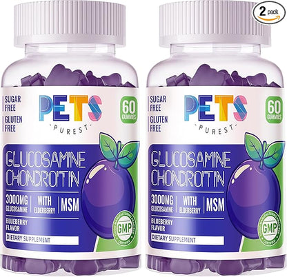 Glucosamine Chondroitin Gummies with MSM & Elderberry Extra Strength - Joint Support, Antioxidant Immune Support Supplement for Adults, Men & Women.(2 Pack) Blueberry
