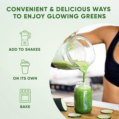 Health Logics Glowing Greens Superfood Powder with Collagen Peptides, Digestive Enzymes, Prebiotics and Probiotics – Antioxidant, Improve Wellness, Immune, Digestive and Gut Health Support