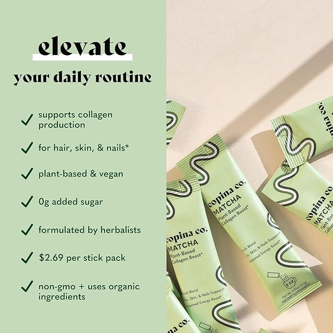 Matcha Beauty Vegan Collagen Booster Drink Blend: Plant Based Collagen Support Smoothie Drink Vegan Blend Variety Pack | Matcha Flavor || 3 Cartons, 10 Individual Servings per Carton