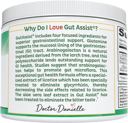 Doctor Danielle Gut Assist - Leaky Gut Repair Supplement Powder - Glutamine, Arabinogalactan, Licorice Root - Supports IBS, Heartburn, Bloating, Gas, Constipation, SIBO from