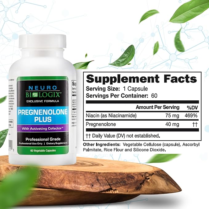 Pregnenolone Plus - Optimal Pregnenolone Supplement for Women to Support Energy, Mood & Mental Clarity - Promotes Mitochondrial Function & Hormone Balance with Niacinamide – 60 Vegetable Capsules