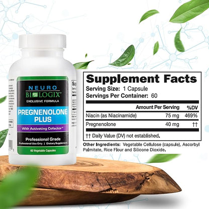 Pregnenolone Plus - Optimal Pregnenolone Supplement for Women to Support Energy, Mood & Mental Clarity - Promotes Mitochondrial Function & Hormone Balance with Niacinamide – 60 Vegetable Capsules