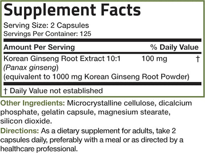 Bronson Korean Panax Ginseng Supports Energy, Endurance & Vitality + Memory and Mental Performance, 250 Capsules