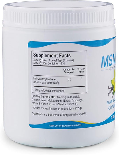 KALA HEALTH MSMPure Vanilla Flavored Coarse MSM Powder Flakes – US-Sourced MSM for Joint Health, Skin Appearance, and Hair & Nail Support – 1 lb, Organic Sulfur