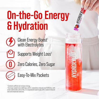 Hydroxycut Drink Mix, Wildberry Blast - 21 Travel-Size Packets - Zero Calories, Zero Sugar - Boost Metabolism, Burn Calories, Increase Energy - for Women & Men