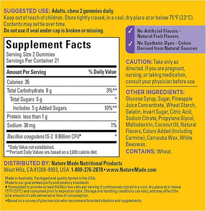 Nature Made Probiotics Extra Strength Dosage, Probiotics for Women and Men 8 Billion CFU per 2 Gummies, 42 Probiotic Gummies, 21 Day Supply