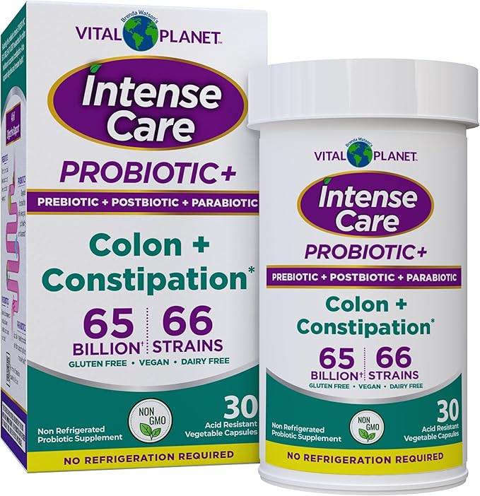 Vital Planet - Intense Care Colon & Constipation Probiotics Plus Organic Prebiotics, Postbiotics, Parabiotics, Complete 4-in-1 Health Supplement for Adults, 65 Billion CFU, 66 Strains, 30 ct