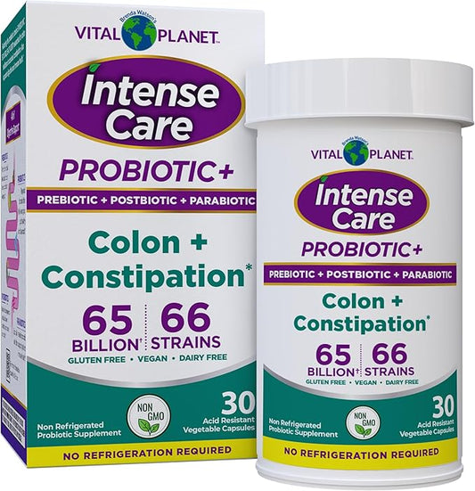 Vital Planet - Intense Care Colon & Constipation Probiotics Plus Organic Prebiotics, Postbiotics, Parabiotics, Complete 4-in-1 Health Supplement for Adults, 65 Billion CFU, 66 Strains, 30 ct