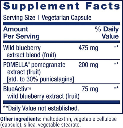 Life Extension Blueberry Extract and Pomegranate, arterial Health Support, antioxidant Defense, Gluten-Free, Non-GMO, Vegetarian, 60 Vegetarian Capsules
