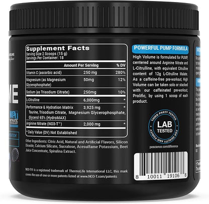 PEScience High Volume Nitric Oxide Booster Pump Pre Workout Powder, Acai Berry Punch, 36 Scoops, Caffeine Free