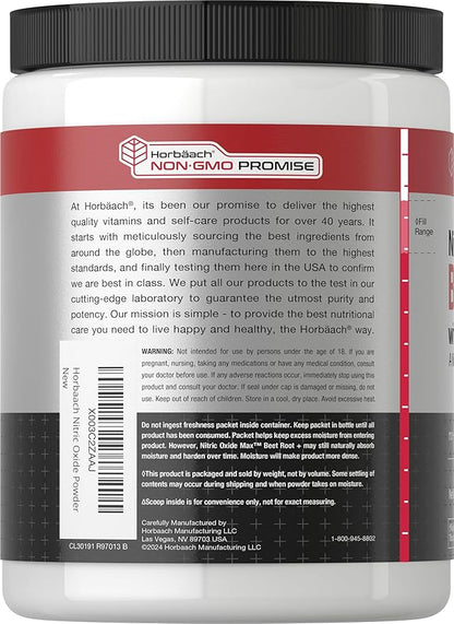 Horbaach Nitric Oxide Powder | 16 oz | Supplement for Men & Women | with Beet Root & Nitrates | Mixed Berry Flavor | Vegan, Non-GMO & Gluten Free