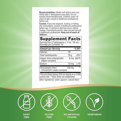 Nature's Way Chlorofresh, Liquid Chlorophyll, Supports Healthy Skin & Body Detox*, Internal Deodorant*, Supports Liver Detoxification Pathways*, Mint Flavored, 16 Fl. Oz