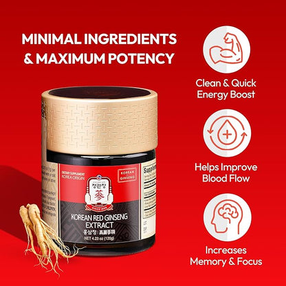 Renewed Korean Red Ginseng Extract Paste (Hong SAM JUNG) - Panax Ginseng Adaptogen Supplements - Energy Boost & Immune Support, Caffeine Free & Gluten Free (120g, 4.23 oz)