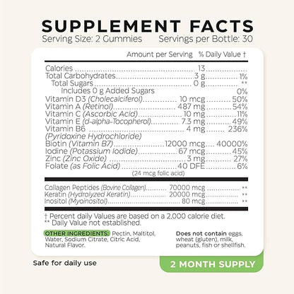 Biotin and Collagen Peptide Gummies for Hair Growth, Skin and Nails - 82000 Mcg per Serving - Biotin Chewables with Keratin Max Strength - Beauty Gummies for Women and Men - Vegan, Sugar Free, Non-GMO