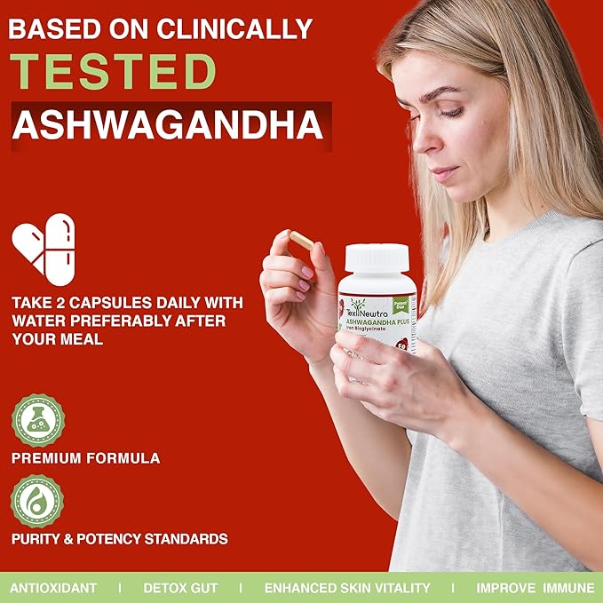 Ashwagandha with Iron Bisglycinate - 300mg & Bioavailable Iron 10mg - 60 Capsules