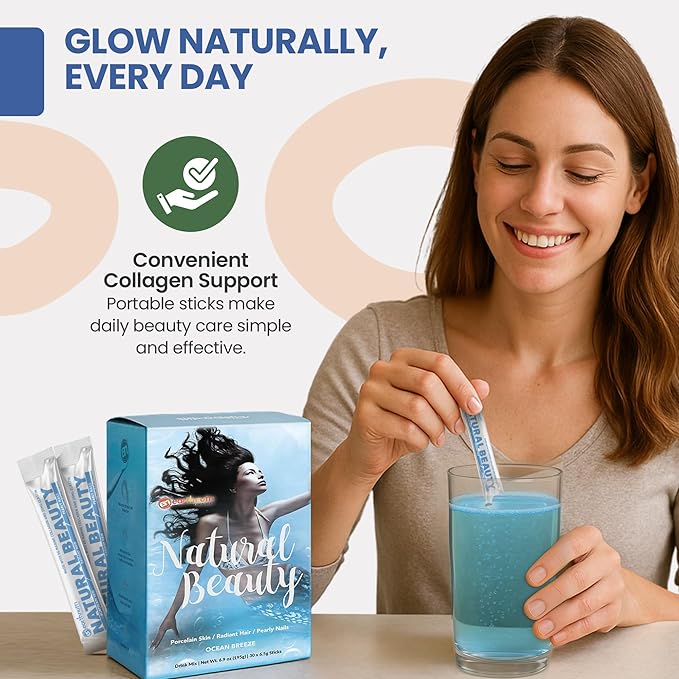 Marine Collagen Peptides Powder Supplement for Skin, Hair & Nails – Enhances Skin Elasticity & Hydration – Hydrolyzed Collagen – 5000mg per Serving – Non-GMO – Ocean Breeze (30 Sticks Pack)