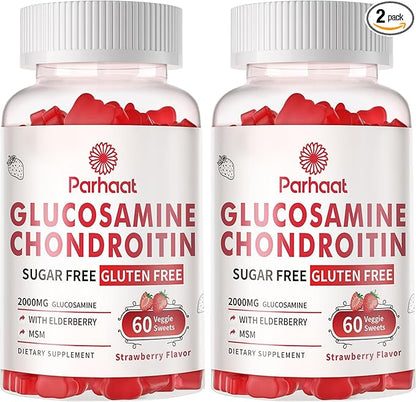 Glucosamine Chondroitin Gummies with MSM & Elderberry Extra Strength - Joint Support, Antioxidant Immune Support Supplement for Adults, Men & Women.Strawberry-2pack