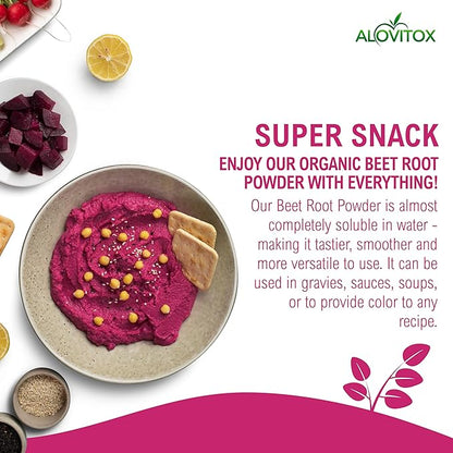 Alovitox Organic Beet Root Powder | 100% Fresh Beet Root Extract | Nitric Oxide Superfood, High in Calcium, Iron, Potassium & Folate | Supports Effective Workouts | Vegan, Non-GMO, Gluten-Free | 16 oz
