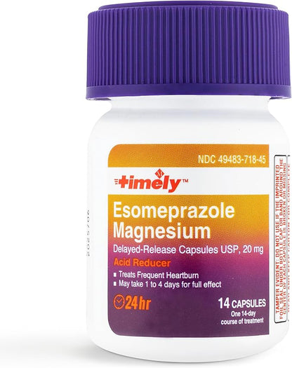 Timely Esomeprazole Magnesium 20mg Antacid Pills - Stomach Acid Reducer, Frequent Heartburn Relief & Acid Reflux Medicine - 24 Hour Esomeprazole Delayed Release Capsules - 42 Count