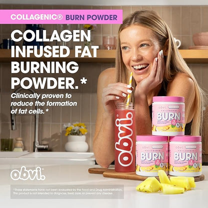 Obvi Collagenic Burn Powder | Multi-Collagen Peptide Blend with GBB, Ashwagandha & Green Coffee | Boosts Metabolism, Supports Skin, Hair, Nails, Joints | Pineapple Coconut 25 Servings