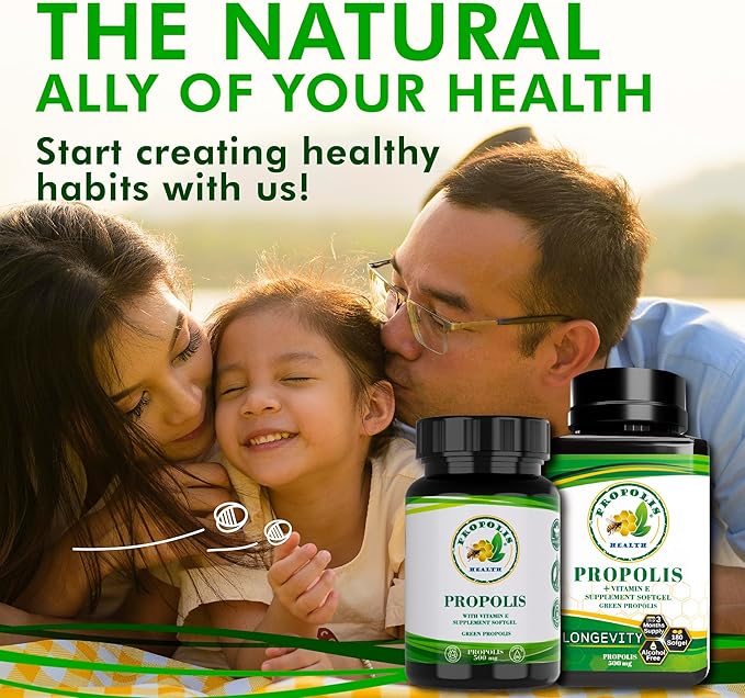 Propolis Health Propolis Capsules 1000mg-Daily with Vitamin E Per 2 Capsules - Brazilian Green Propolis Extract - Immune Booster 50 Days Supply Propolis Capsules (100 Capsules)