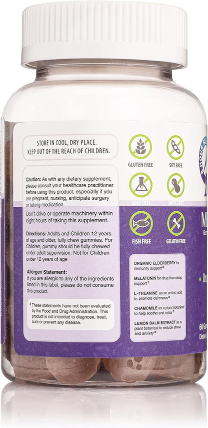 Gummies - Melatonin 4mg, Elderberry, Theanine, Chamomile and Lemon Balm for Sleep Support - 60 Count